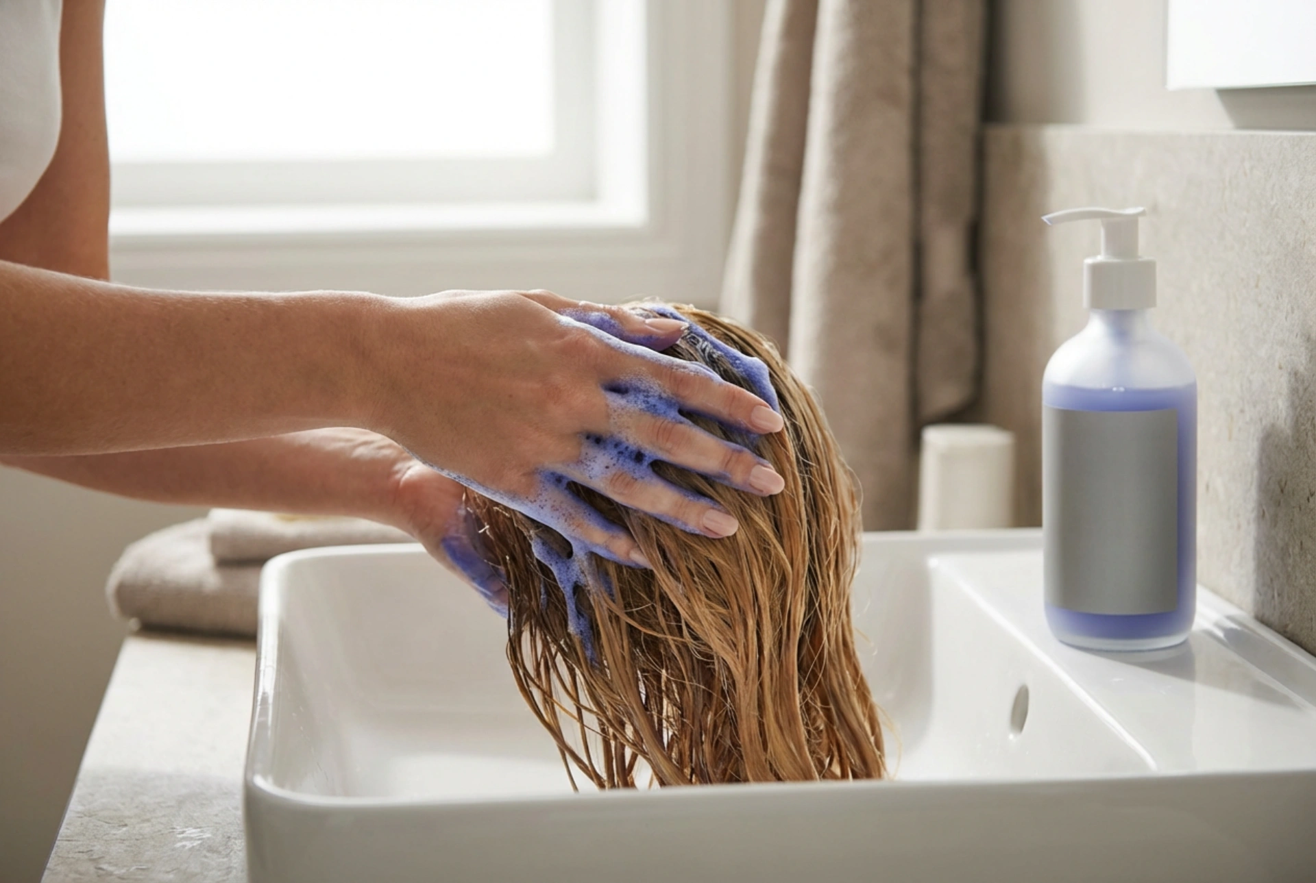 Blå sjampo: nøytralisering av kobbertoner under hårvask