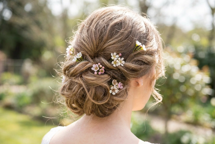 Frisyrer til blomsterkrans: Elegante oppsatser, bølger og hvordan feste blomstene