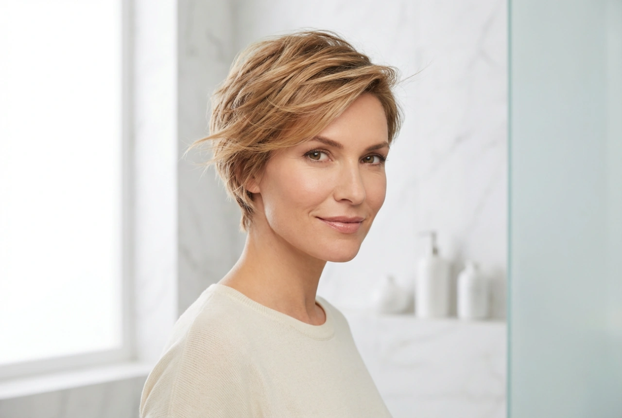 Kort hårfrisyre for kvinner: tekstur, løft og myk glans