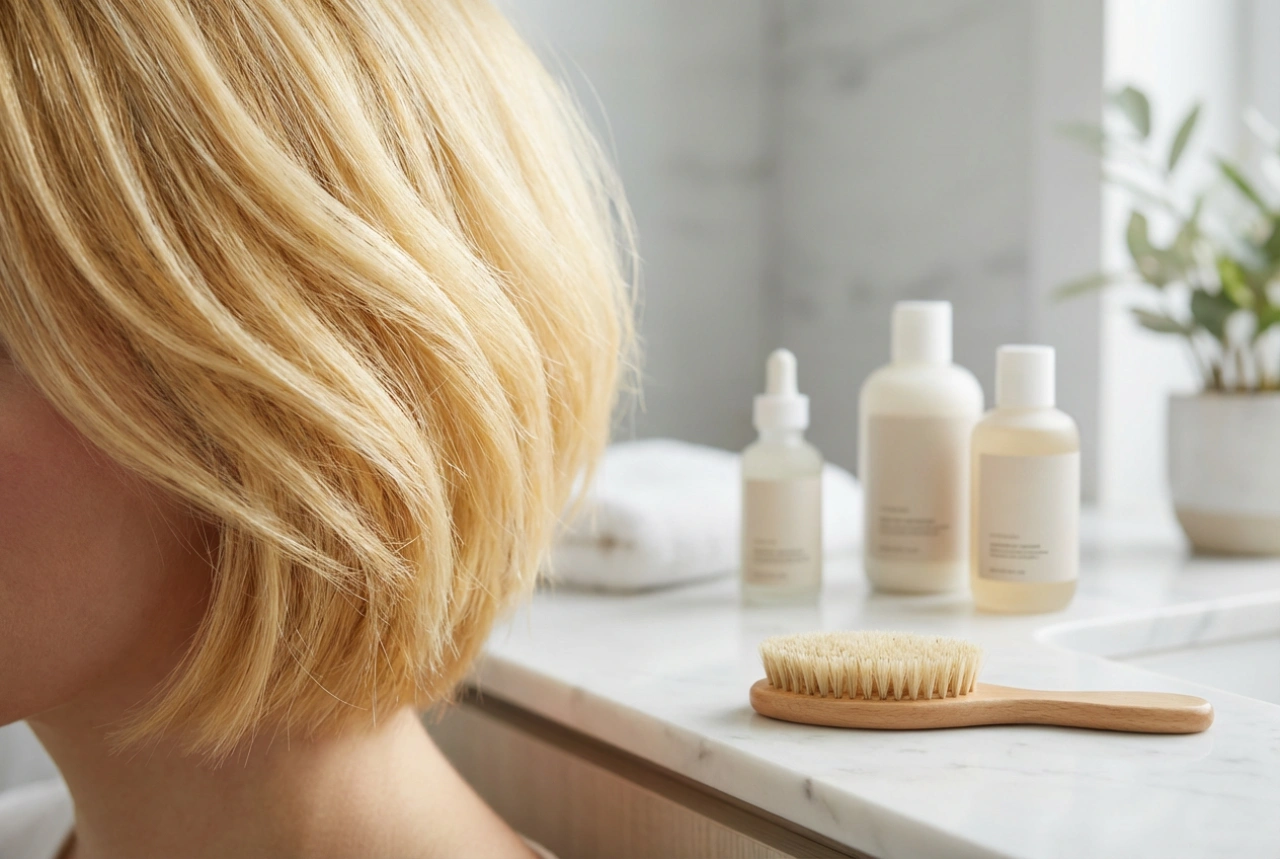 Kort blondt hår for kvinner: fargepleie og rask styling