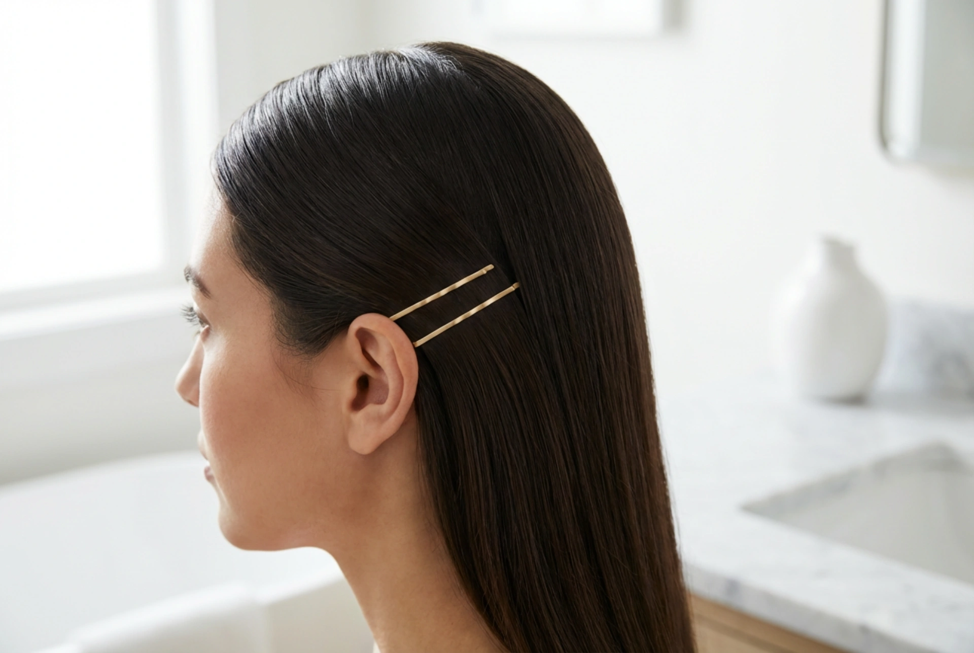 Damefrisyre bak øret: elegant styling med hårnåler og gel