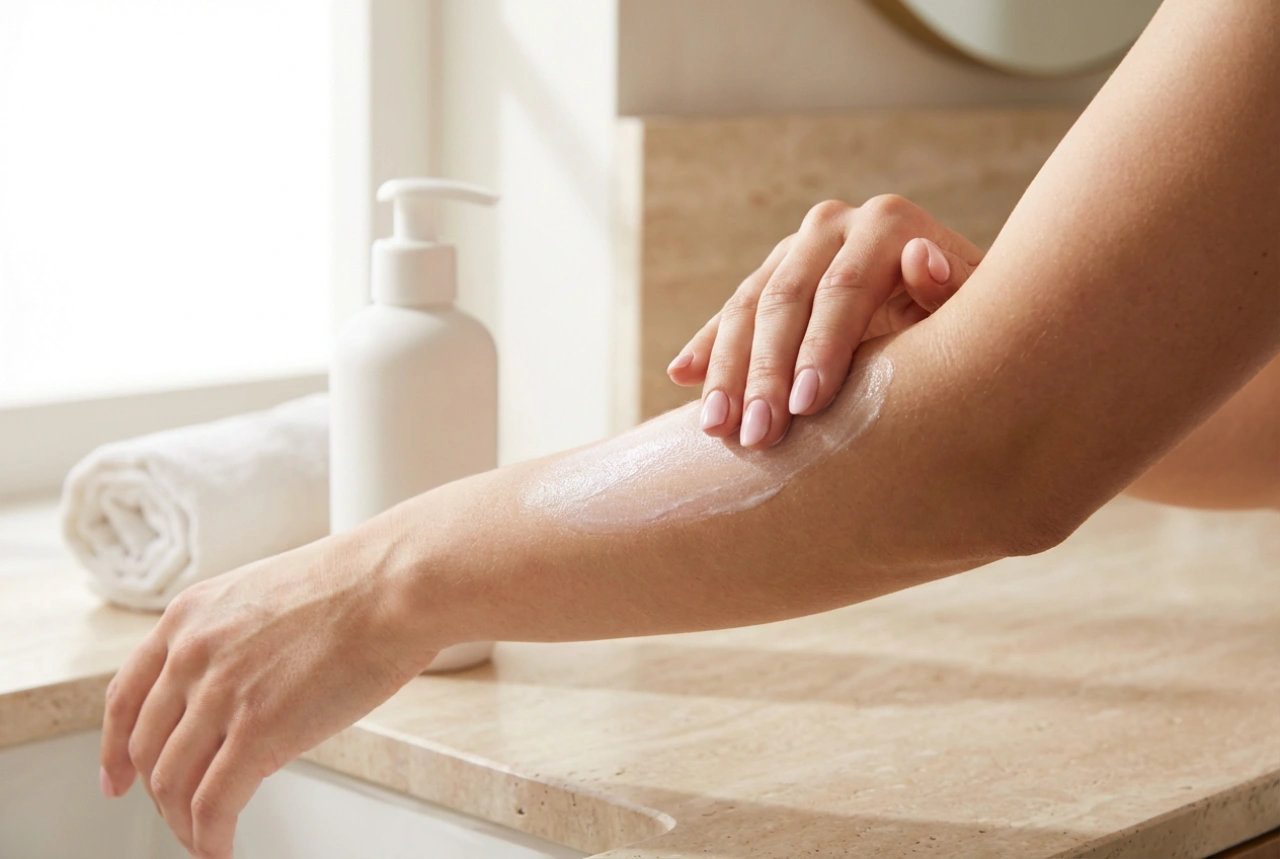 Glitrende partikler i hudpleie: bodylotion med skimmer og enkel påføring