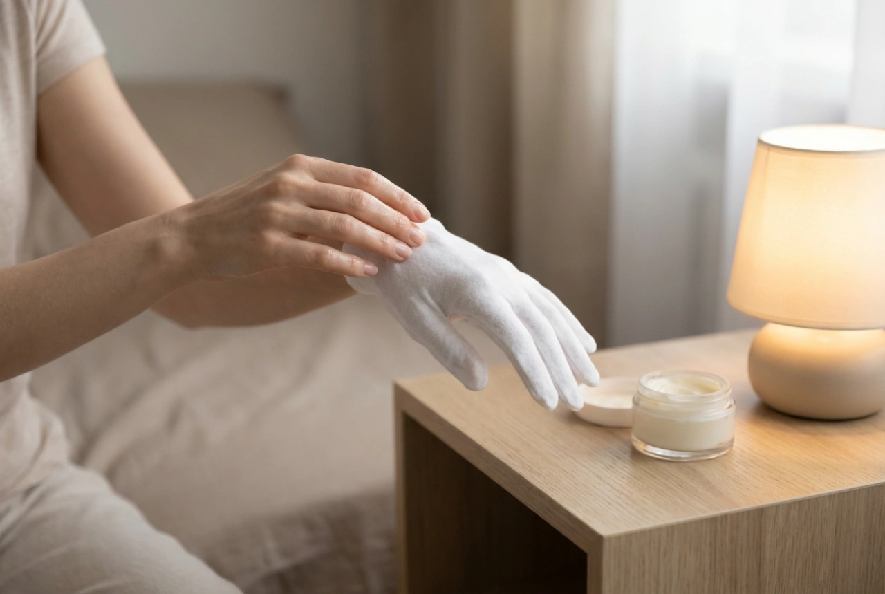 Bruk av krem for sprukne hender om natten: okklusjon og hansker
