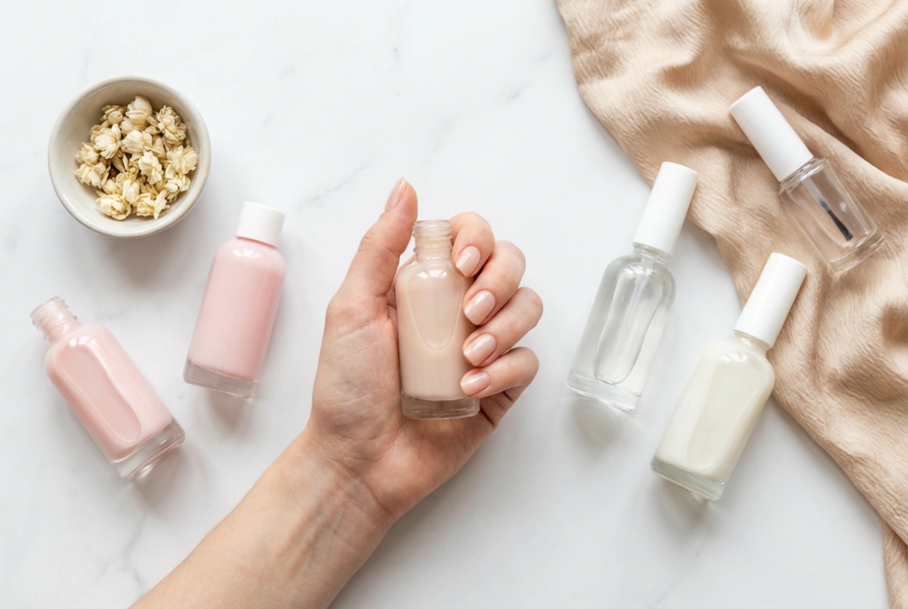 Naturlige hybridnegler: Builder-base, melkeaktige nyanser og finish
