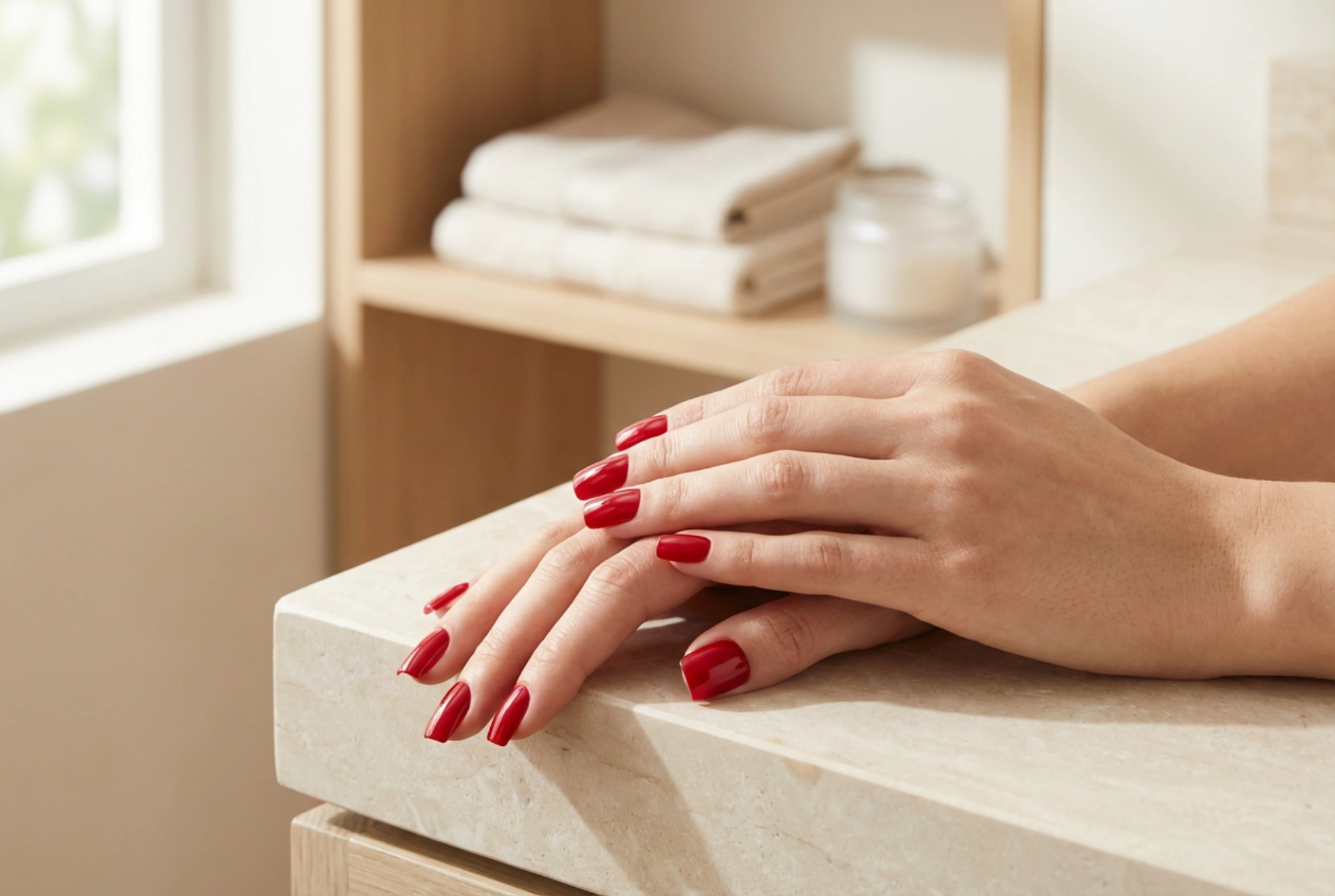 Firkantede røde negler: Slik filer, lakker og avslutter du