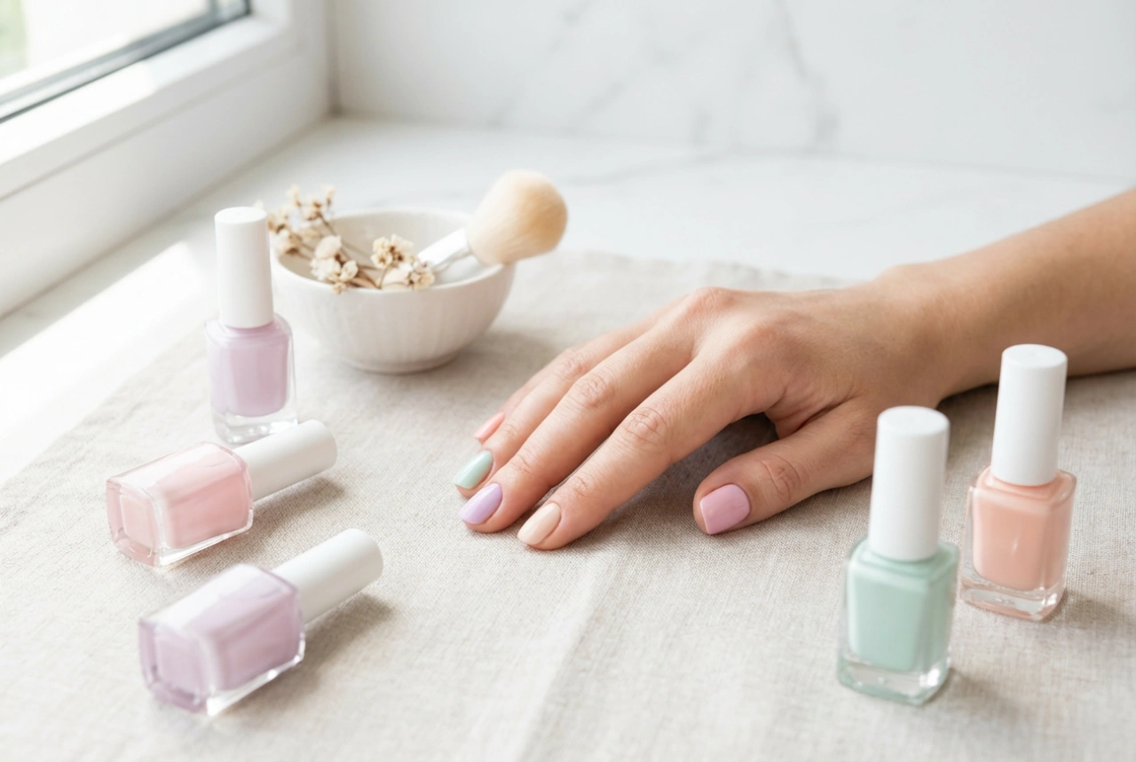 Pastellmanikyr: Hvordan kombinere farger, skjule striper og velge top coat