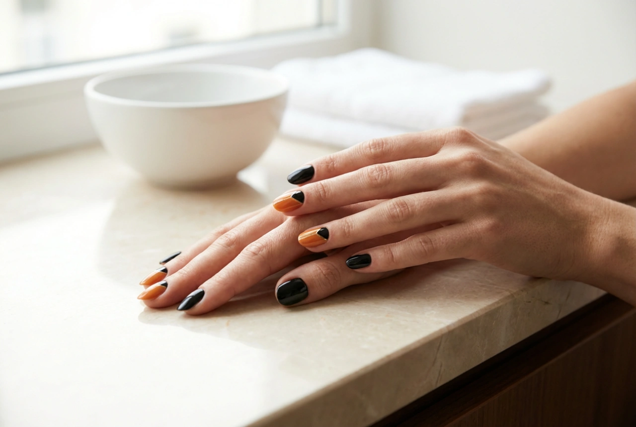 Svarte og oransje negler: halloween- og hverdagsstiler trinn for trinn