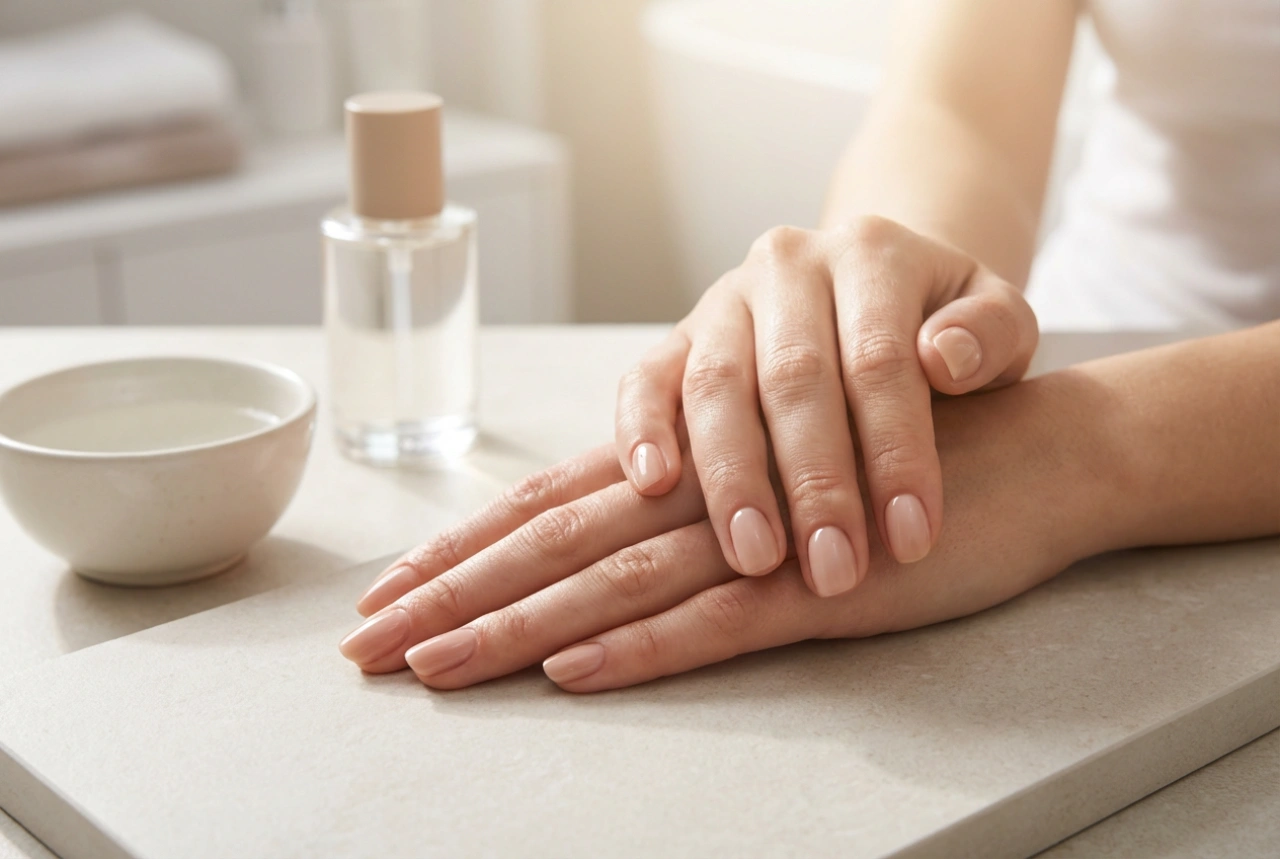 Nude hybridnegler: valg av nyanse, perfekt neglebåndslinje og glans