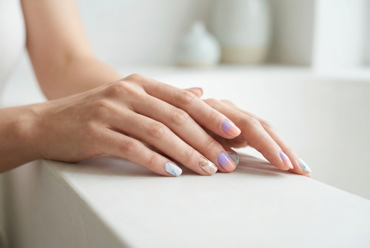 Fargerike gelnegler: tre måter å kombinere farger og dekorasjoner på