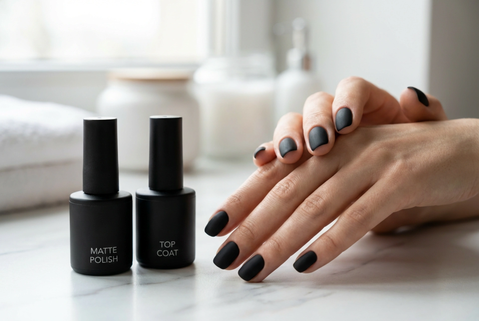 Sorte matte negler uten striper: Den perfekte basen og en feilfri matt finish