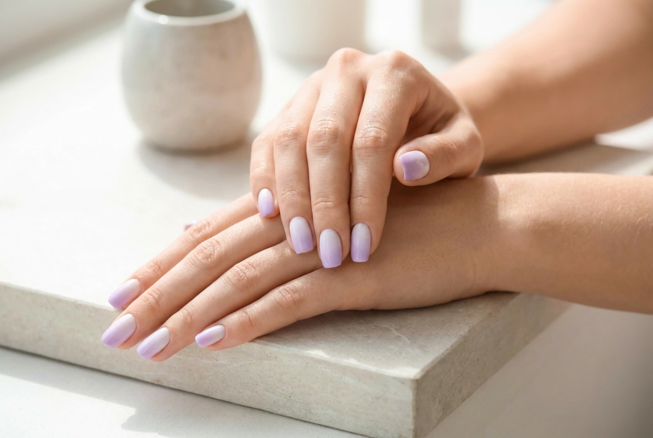Lavendel ombre-negler: delikate fargeoverganger trinn for trinn