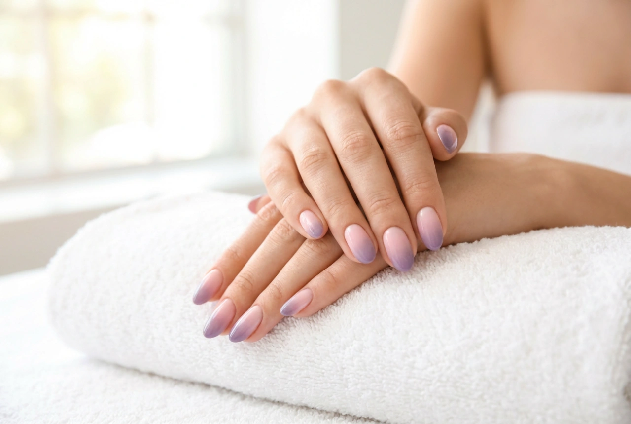 Rosa og lilla ombre-negler: Fargekombinasjon og jevne overganger