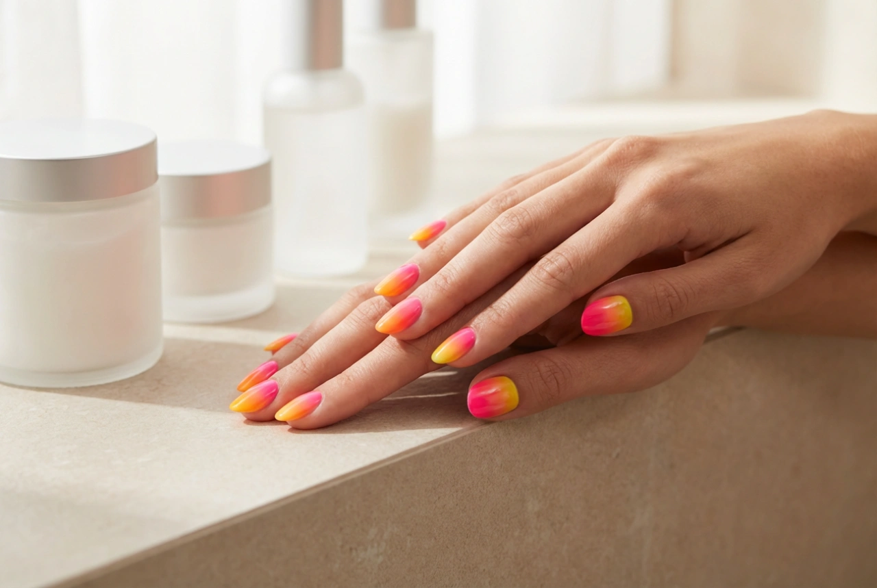 Neon ombre-negler trinn for trinn: Frisk effekt med svamp