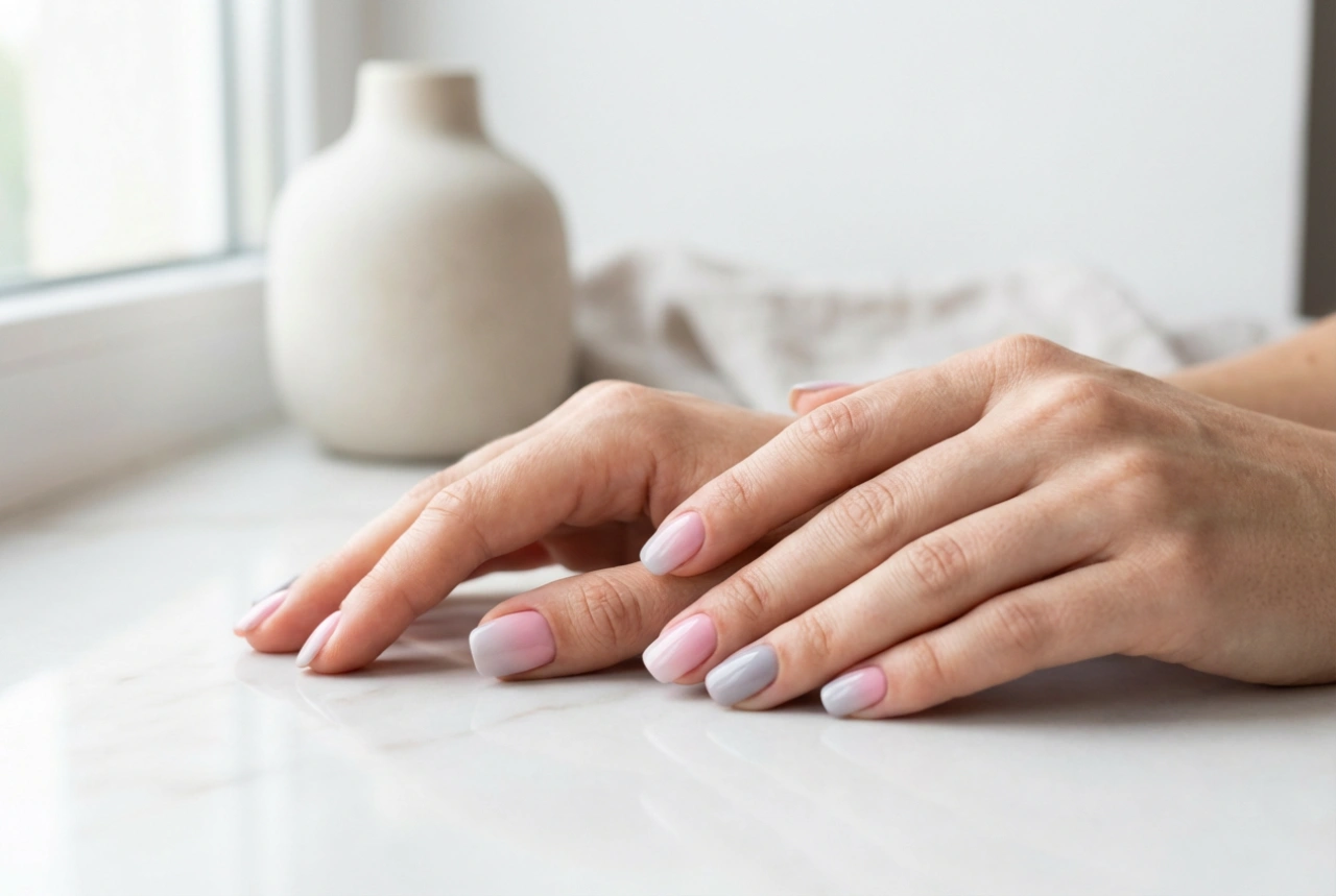 Ombre-negler i rosa og grått: en elegant duo for jobb og kveld