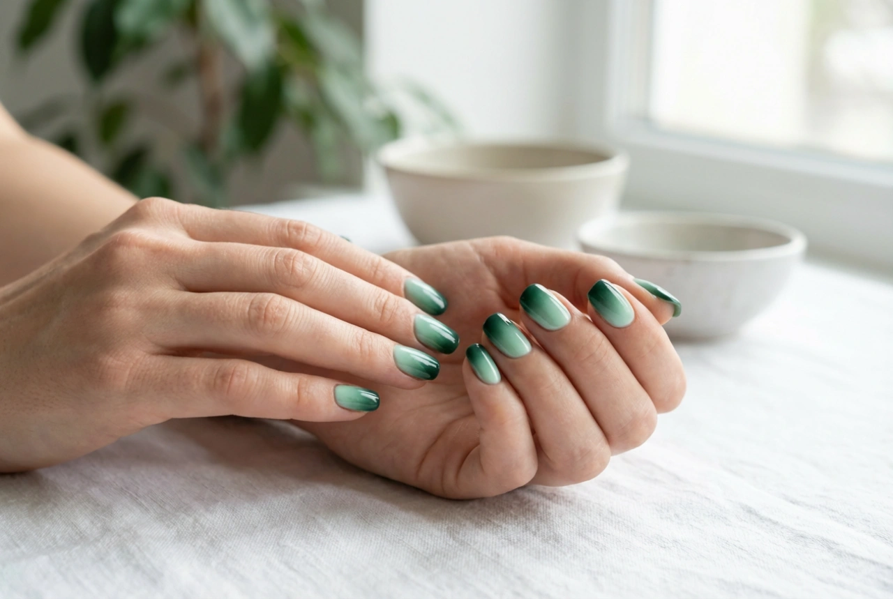 Ombre-negler i grønt: Fra mynte til flaskegrønn