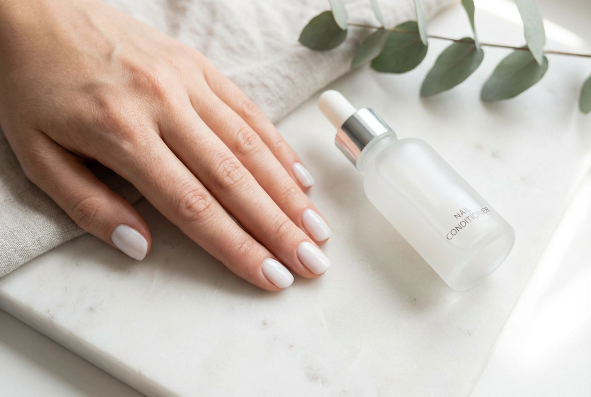 Melkeaktig negleforsterker: Jevn farge og en rask, velpleid look