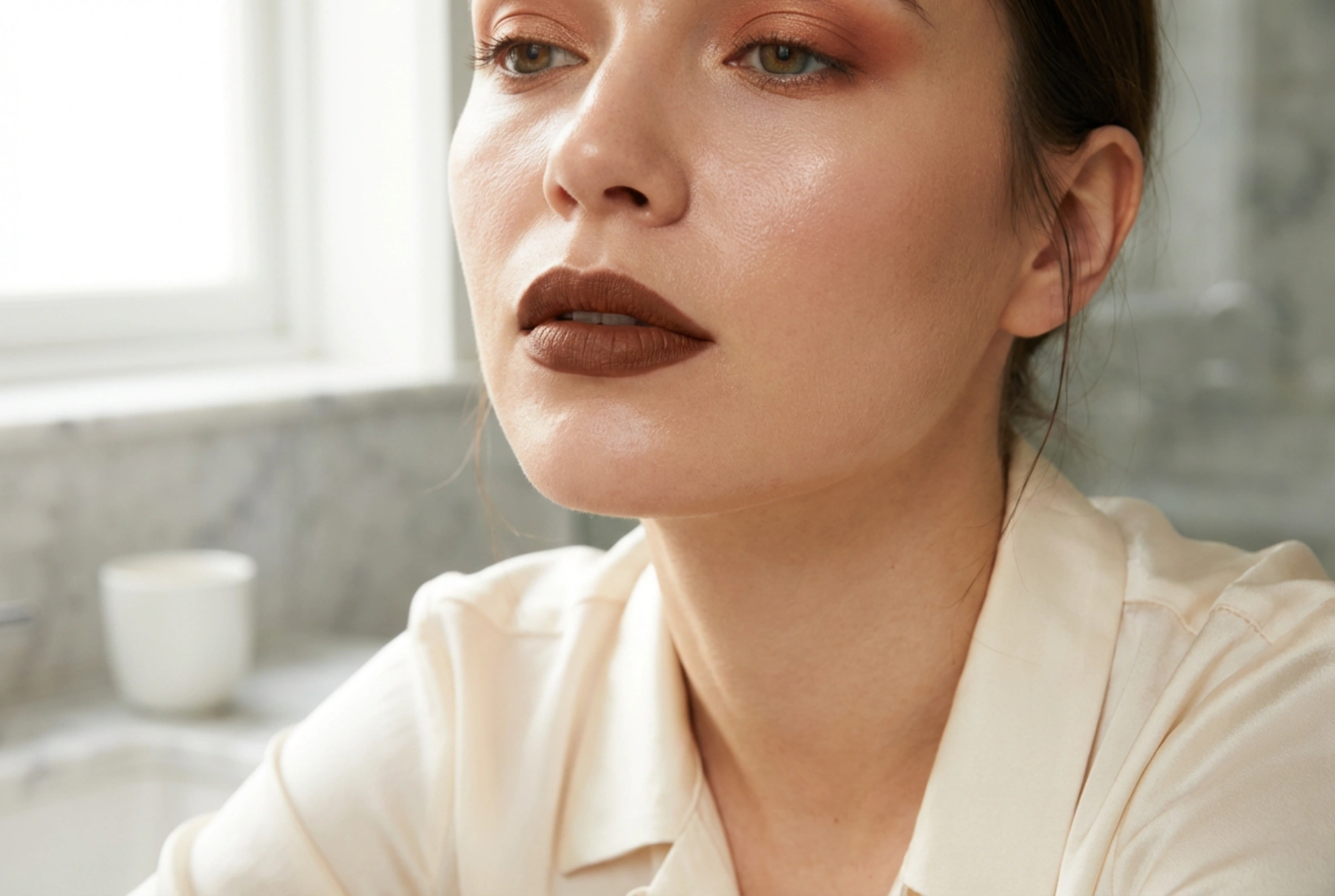 Brun leppestift: moderne kombinasjoner med øyesminke og hudtone