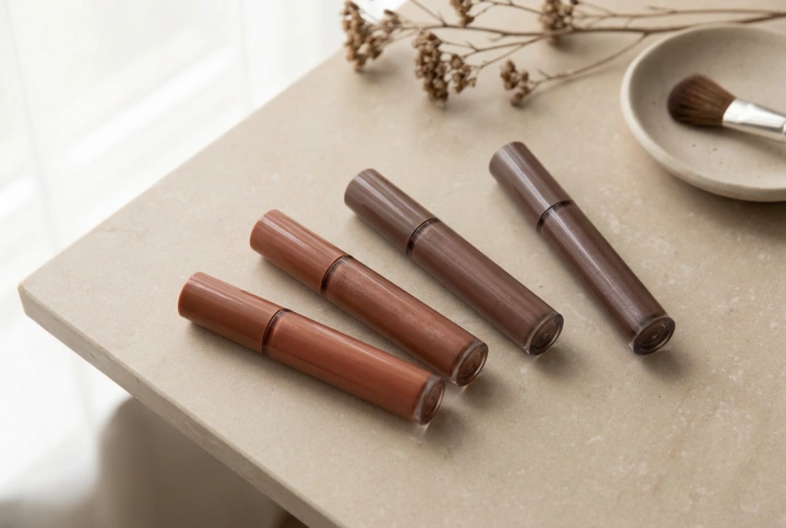 Brun lipgloss for ulike hudtoner: kalde og varme nyanser